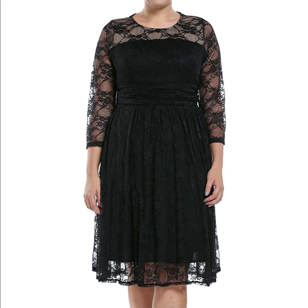 Stretchy Black Lace Dress with Illusion neckline